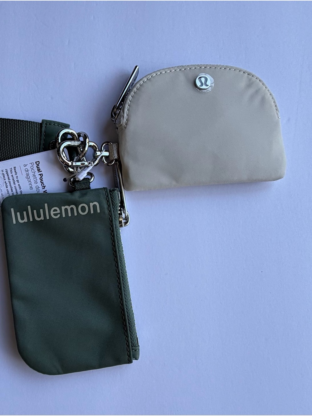 NWT Lululemon Dark Green/Beige dual pouch wristlet